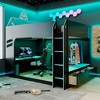 Full Size Loft Bed Gaming Bed with Height-adjustable Desk, Drawers, Storage Compartments, Hanging Rod & RGB Lights - ModernLuxe - 2 of 4