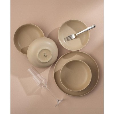 Beige 30oz Stoneware Pasta and Salad Bowls Set of 4