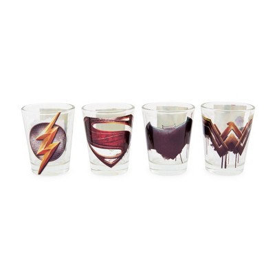 Silver Buffalo DC Comics Justice League Movie Logos 1.5-Ounce Mini Shot Glasses | Set of 4