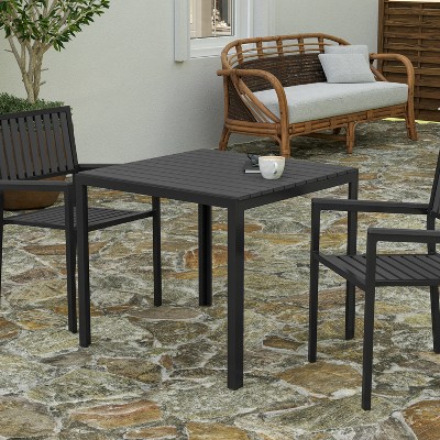 Black Steel Frame Square Patio Dining Table with Poly Resin Slatted Top