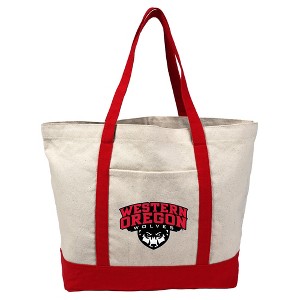 Western Oregon University Primary Logo Canvas Tote Bag With External Pocket, Reusable Shoulder Bag for Shopping, School, Beach - 1 of 4