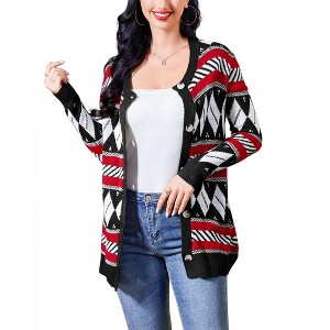 Coolmee Ugly Christmas Cardigan for Women Open Front Button Sweater Long Sleeves Casual Knitted Outfits - 1 of 4