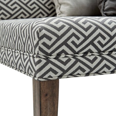 Transitional Brown Faux Leather and Wood Dining Settee with Pillows