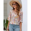 Women's 3/4 Sleeve Tunic Tops Casual V Neck Dress Shirts Floral Printed Loose Fit Pleated Blouses - 4 of 4