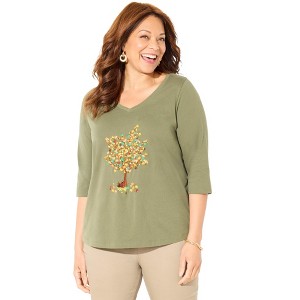 Catherines Women's Plus Size V-Neck Graphic Top - 1 of 4