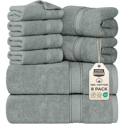 Towels 8 Piece Premium Towel Set, 2 Bath, 2 Hand, and 4 Wash Cloths, 600 GSM 100% Ring Spun Cotton
