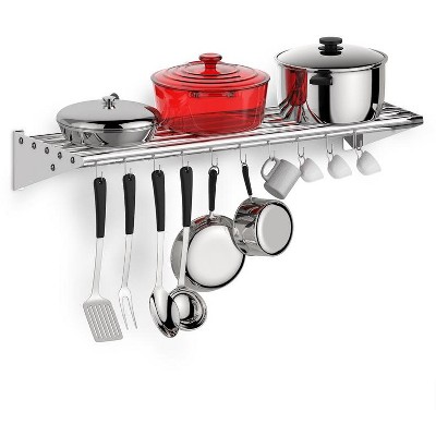Whizmax Metal Kitchen Rack , 12" x 60" Stainless Steel Wall Mount Shelf with 10 S Hooks for Hanging Pots, Pans, Cookware in Home and Restaurant