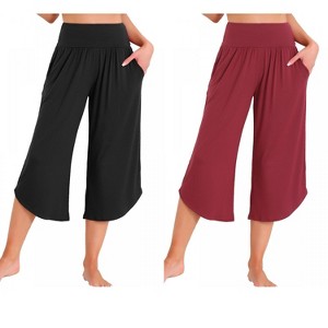INSPIRE CHIC Women's 2 Pcs Capri Lounge Yoga Summer Wide Leg with Pockets Workout Sweat Pajama Pants - 1 of 4