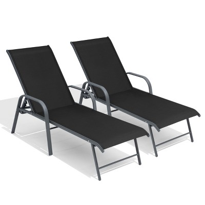 Crestlive Products Set of 2 Outdoor Lounger Aluminum Frame Chaise Lounge Chairs with Arms & 5 Adjustable Recline Positions