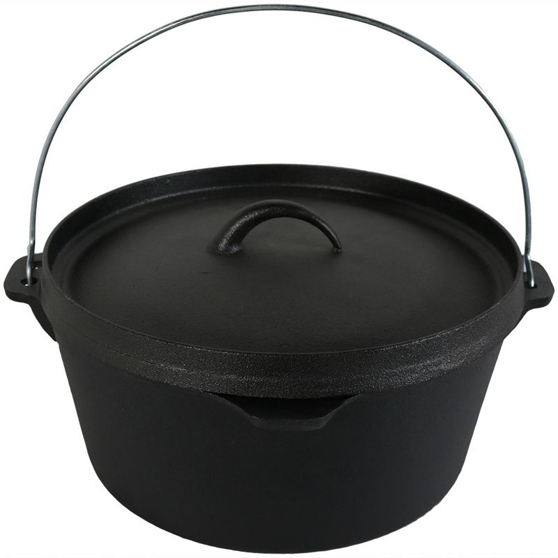 Sunnydaze Indoor/Outdoor Large Pre-Seasoned Cast Iron Dutch Oven Pot with Lid and Handle - 8 qt - Black, 1 of 10