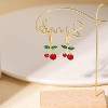 Cherry Earrings for Women Cherry Jewelry Gold Dangle Hoop Earring Green Red Dainty Lightweight Earrings 3D Fruit Charm Strawberry Jewelry Cherry Gifts - 4 of 4