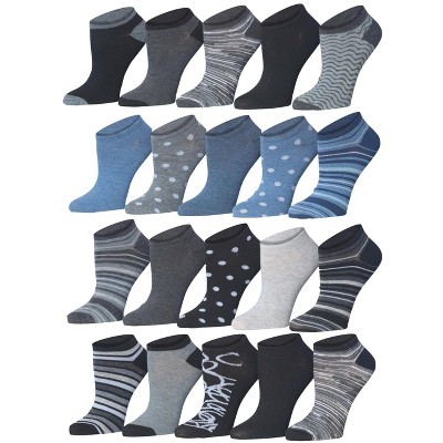 Tipi Toe Women's 20 Pairs Dark Colored Striped Dotted Circles Patterned Low Cut/No Show Socks