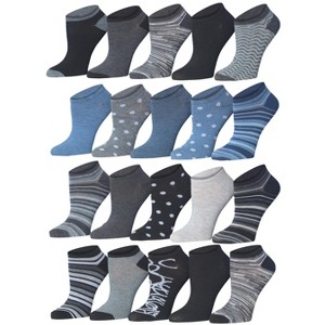 Tipi Toe Women's 20 Pairs Dark Colored Striped Dotted Circles Patterned Low Cut/No Show Socks - 1 of 1