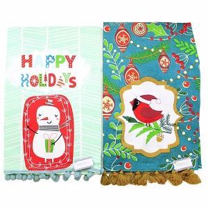 28.0 Inch Snowman / Cardinal Tea Towels Set / 2 Kitchen 100% Cotton Kitchen Towel - 1 of 3