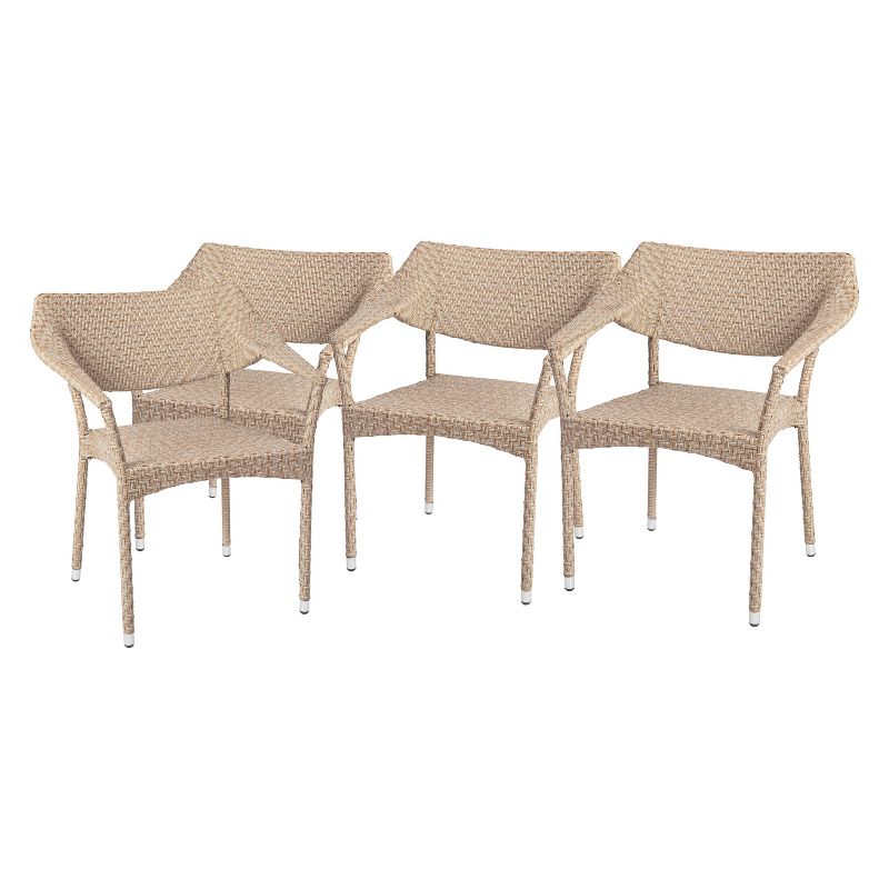 Flash Furniture Jace Set of 4 Commercial Grade Stacking Patio Chairs, All Weather PE Rattan Wicker Patio Dining Chairs, 1 of 13