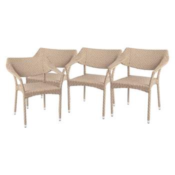 Flash Furniture Jace Set of 4 Commercial Grade Stacking Patio Chairs, All Weather PE Rattan Wicker Patio Dining Chairs