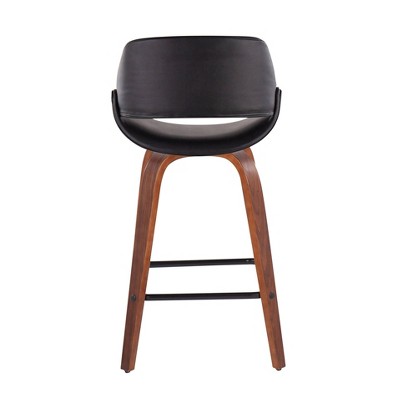 Flared Walnut Swivel Counter Stool with Black Upholstery, Set of 2