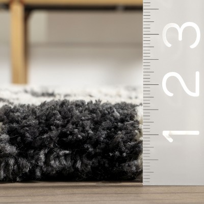 Ivory and Black Checkered Shag Synthetic Area Rug