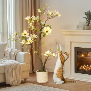 Artificial Magnolia Tree, Faux Flower Plant with Realistic Leaves for Indoor Outdoor Home Office Decor, White - 1 of 4