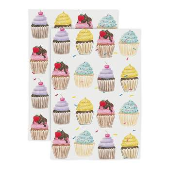 2pk Cotton Designer Cupcakes Kitchen Towels - MU Kitchen