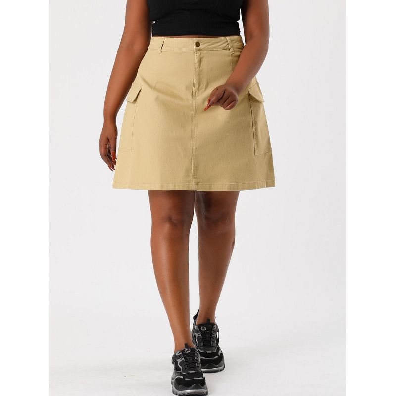 Agnes Orinda Women's Plus Size Skirt a Line Casual Above Knee Zipper Front Flare Skirts, 4 of 7