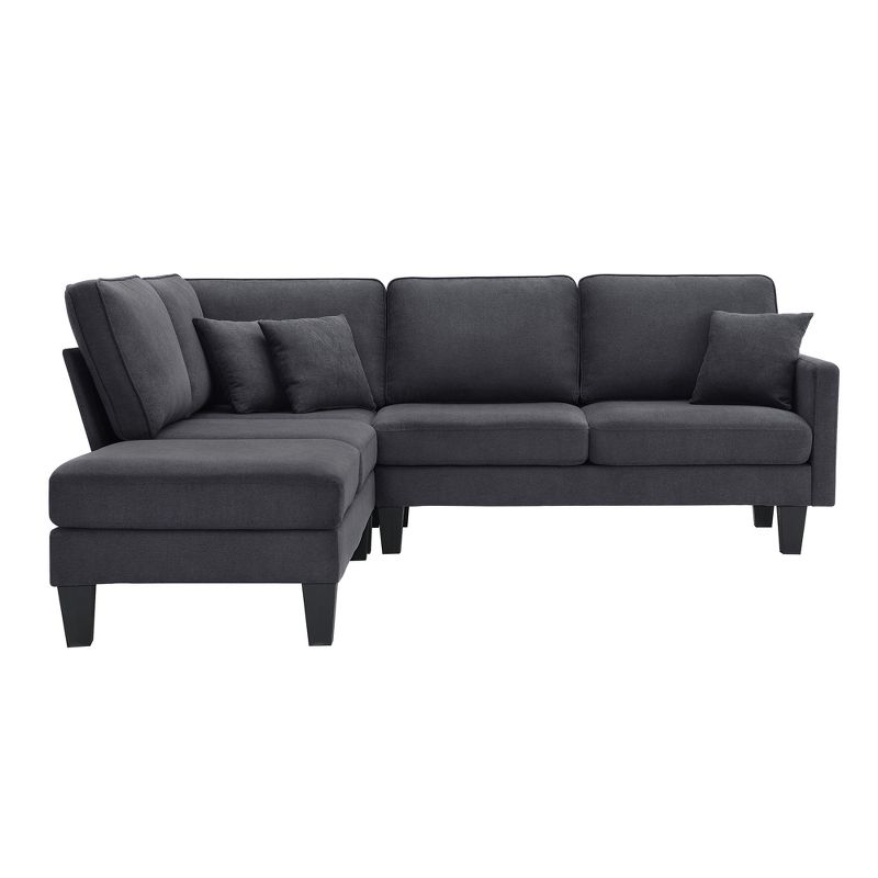 90" Terry Fabric Modern L Shaped Sectional Sofa, 5 Seater Sofa Set with Chaise Lounge and 3 Pillows - ModernLuxe, 2 of 13