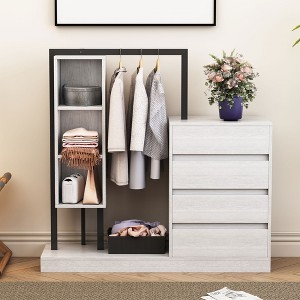 50.4" Wardrobe Closet with 4 Drawers, Clothes Storage Cabinet with Hanging Rack,Wood Armoire Garment Rack Dresser for Bedroom Closet Entryway - 1 of 4