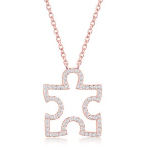 Bella Silver Sterling Silver Cubic Zirocnia Open Puzzle Piece Necklace -  Rose Gold Plated - Red - 16+2 Inch - 1 of 2