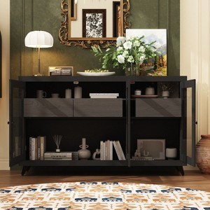 Famapy Black Accent Storage Cabinet with Glass Doors and Internal Drawers - 1 of 4