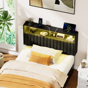 Greenstell Upholstered Headboard for Bed Frame,  with Charging Station & LED Light, Height Adjustable, Gray - 1 of 4