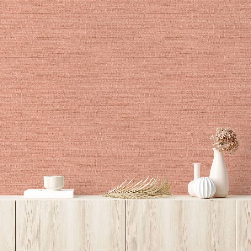 Tempaper 28 sq ft Faux Horizontal Grasscloth Salmon Peel and Stick Wallpaper, 3 of 7