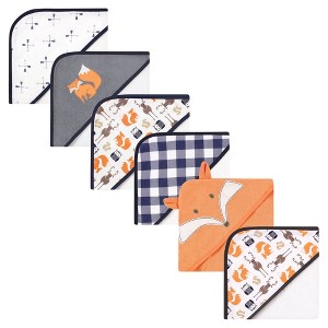 Hudson Baby Infant Boy 6Pc Cotton Rich Hooded Towels Bundle Set, Orange Fox Fox, One Size - 1 of 3