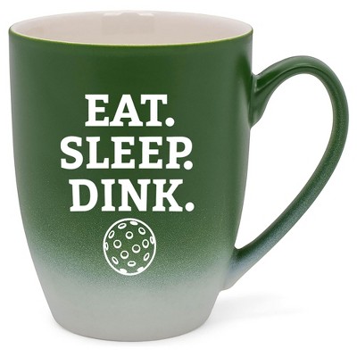 Elanze Designs Eat Sleep Dink Two Toned Ombre Matte Green and White 12 ounce Ceramic Stoneware Coffee Cup Mug