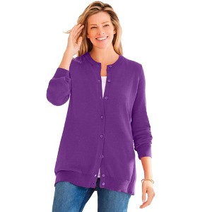 Woman Within Plus Size Perfect Long-Sleeve Cardigan - 1 of 4