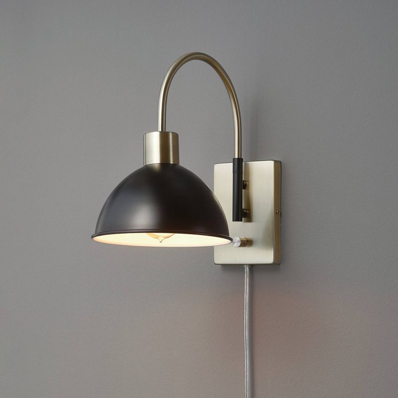 Ivy 1-Light Matte Brass Plug-In or Hardwire Wall Sconce with Matte Black Accents - Globe Electric, 3 of 6