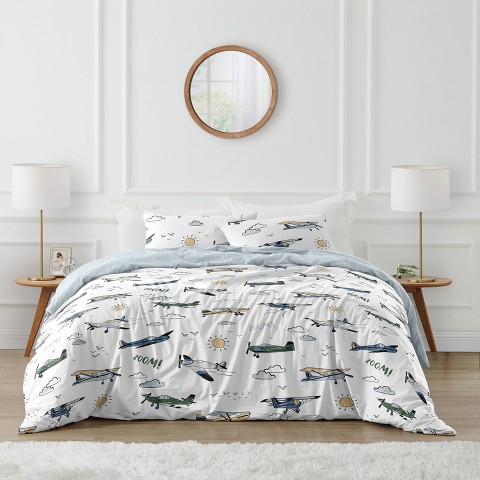 Sweet Jojo Designs Full/Queen Comforter Bedding Set Airplane Green and Blue 3pc