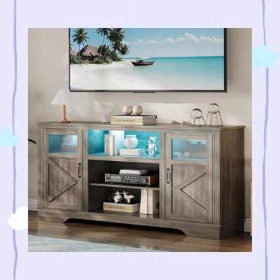 Garvee Charming 34-Inch Tall Farmhouse TV Stand with LED Lights – Enhance Your Living Room or Bedroom! Perfect for TVs Up to 65 Inches