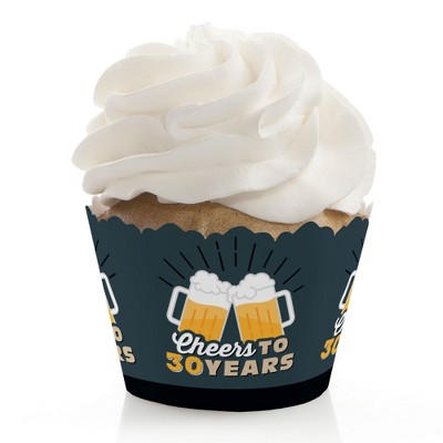 Big Dot of Happiness Cheers and Beers to 30 Years - 30th Birthday Party Decorations - Party Cupcake Wrappers - Set of 12