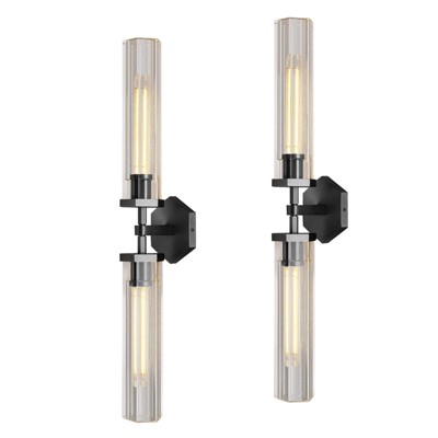 CityFurn 2-Light Modern Black Wall Sconce with Crystal Glass