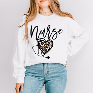 Simply Sage Market Women's Graphic Sweatshirt Leopard Nurse Heart - 1 of 4