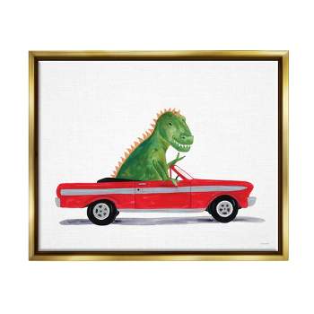 Stupell Industries Dinosaur Monster Sports Car Framed Canvas