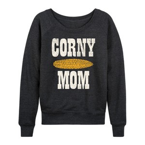 Women's - Instant Message - Valentine's Day Corny Mom Lightweight French Terry Wide Neck Long Sleeve Shirt - 1 of 4