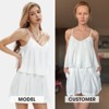 EXLURA Womens Summer Romper Dress 2025 V Neck Spaghetti Strap Pleated Shorts Jumpsuit Beach Vacation Outfits with Pockets - 2 of 4