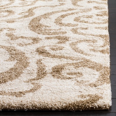 Gray and Beige Square Shag Area Rug