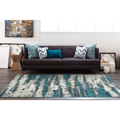 Turquoise Shag Abstract 5' x 7' Easy-Care Synthetic Area Rug