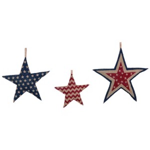 Transpac Burlap 17 in. Red White and Blue 4th of July Patriotic Stuffed Star Set of 3 - 1 of 2