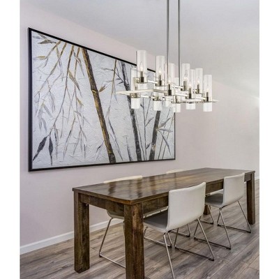 Polished Nickel 10-Light Chandelier with Clear Glass Cylinders