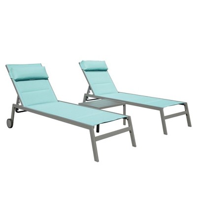 PAGED Outdoor Lounge Chairs with Side Table,3PC Outdoor Chaise Lounge Chair Set with Adjustable Backrest,2 Lounge chairs and 1Table