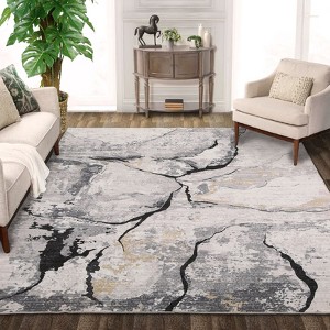 Large Dining Room Rugs 9x12 Abstract Thin Indoor Carpet, Non-Shedding Contemporary Floor Cover, Ultra-Soft Foldable Neutral Accent Carpet - 1 of 4