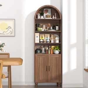 Buenhomino 71" Tall Arched Pantry Cabinet, Mid Century Bookcase with Adjustable Shelf & Doors, Wood Storage Cabinet for Dining Room, Living Room - 1 of 4